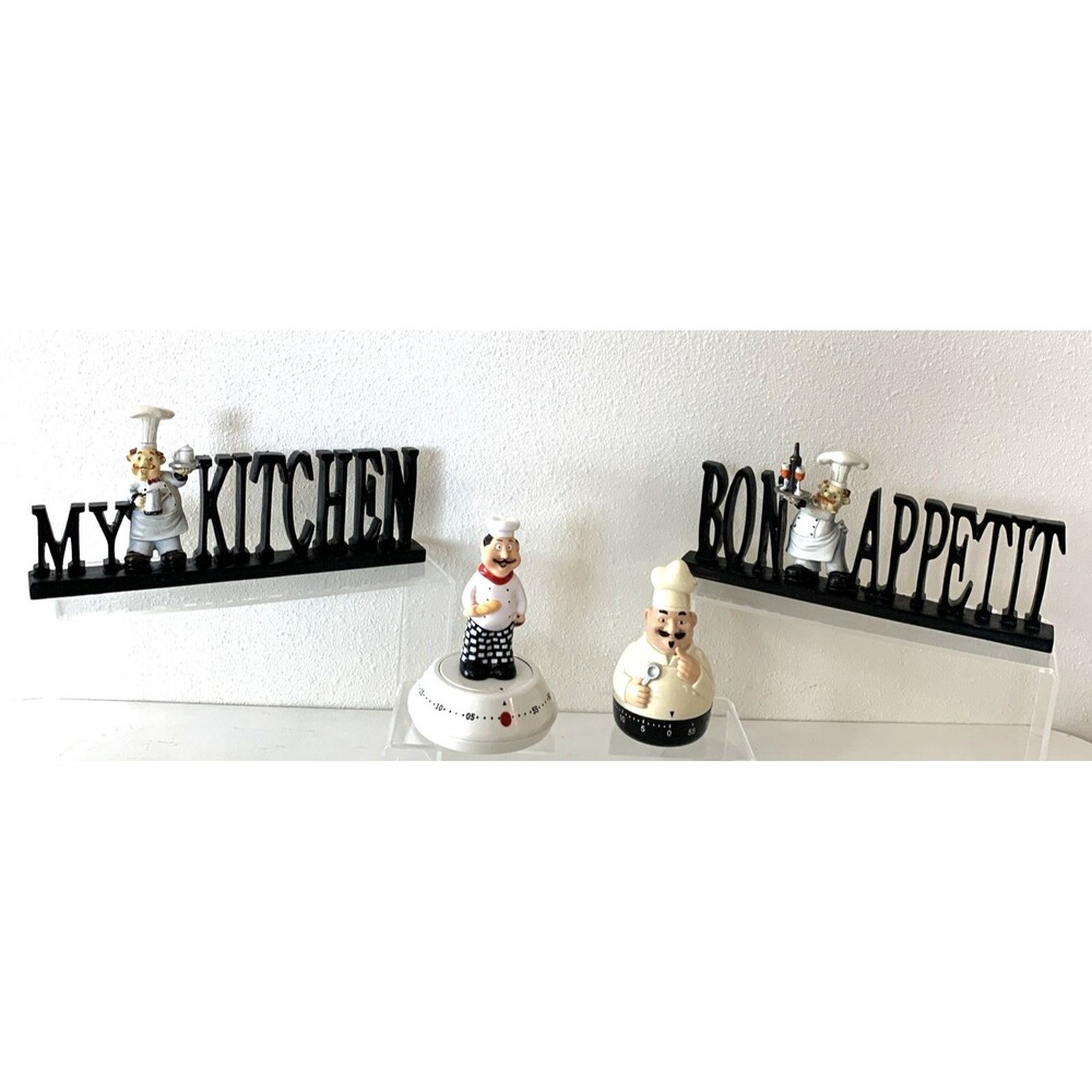 Vintage Set DVE Chef's Bon Appetit/My Kitchen 2-Plaques & 2-Mechanical Timers
